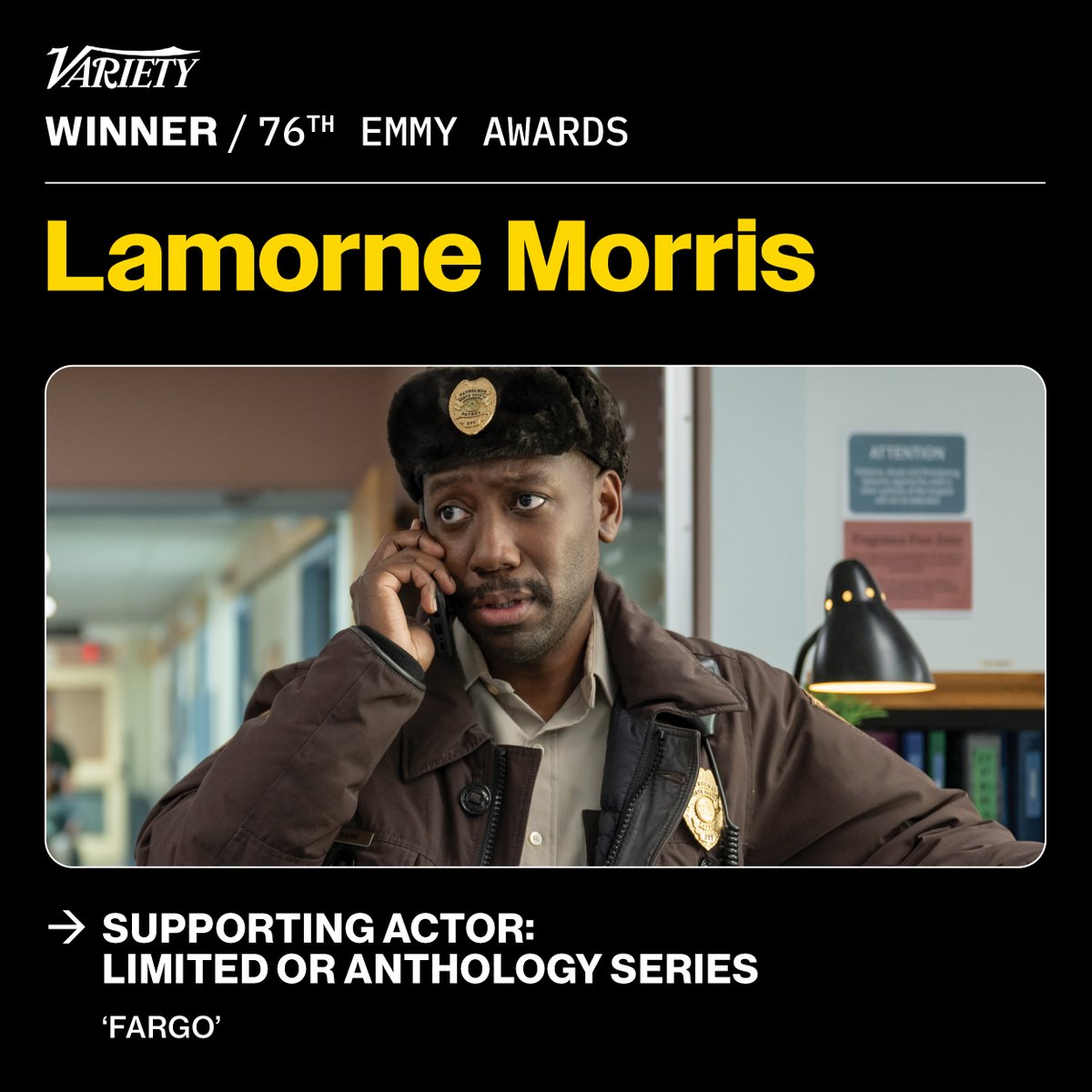 Lamorne Morris wins the #Emmy for best supporting actor in a limited or anthology series.        

See the full list of winners here: bit.ly/3zndDUK