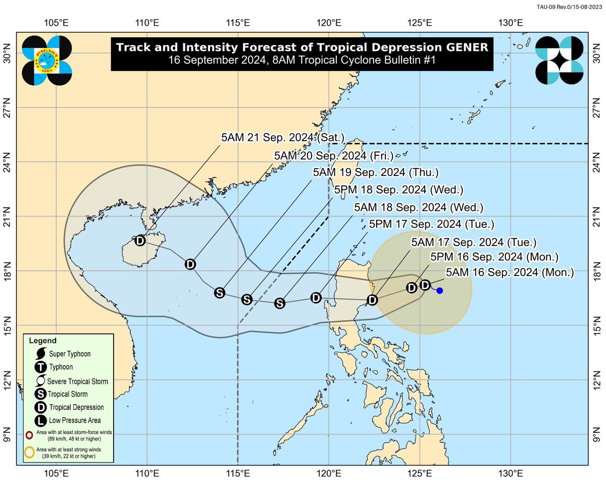 earthshakerph's tweet image. 🌀 UPDATE: Naging ganap nang Tropical Depression (TD) ang nasa silangan ng Aurora kaninang 5AM, at inaasahang magla-landfall sa loob ng 24 oras sa Aurora o Isabela. ⚠️

Pinangalanan ito sa local name na #GenerPH.