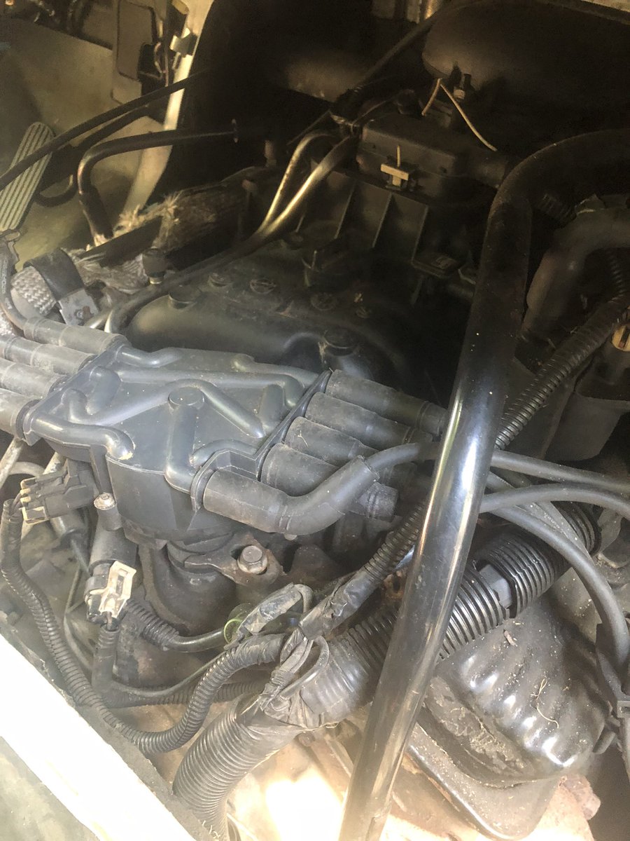 Mstrsparky's tweet image. Working on getting my old van running, I know I need a new battery, been sitting for about 3 years. However looks like something made themselves comfortable. Right on top of the distributor. Last time I found wires chewed, didn’t see that this time. Before and after