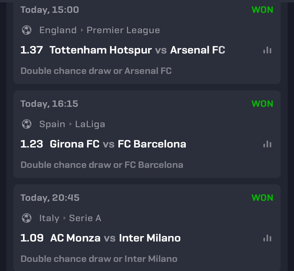 AIBetMaster1's tweet photo. The weekend is over, and we closed it strong with 2 more wins. The Inter game is a great example of why I often want to hedge my bets.
Hope you all had a great weekend🍷.

Onwards and upwards!

#PremierLeague #SerieA #LaLiga https://t.co/9OSrpRVJhM
