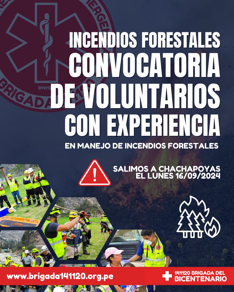 📣 CONVOCATORIA DE EMERGENCIA 🇵🇪
Brigadistas con experiencia en incendios forestales. Para la atención de las emergencias en Chachapoyas. ⚠️ Más información por WhatsApp al 950 153 611 wa.me/51950153611
Nuestros hermanos nos necesitan. #Perú #Chachapoyas #IncendioForestal