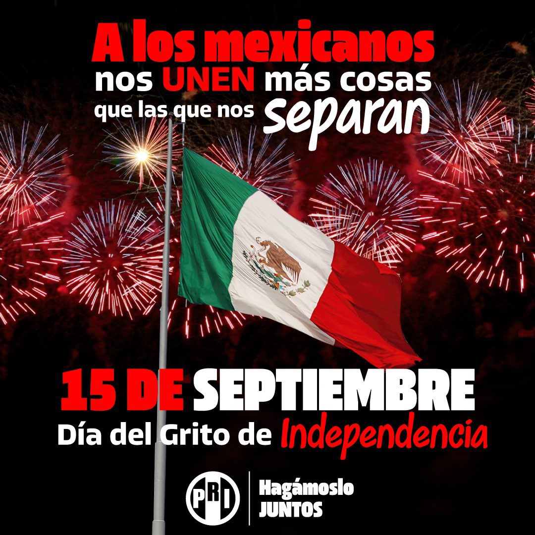 ¡México es más grande y más fuerte que cualquier reto que enfrentemos! 🇲🇽 🇲🇽 🇲🇽

Ser mexicanos es nuestro orgullo.
¡Festejamos nuestra independencia!
¡Viva México!

#HagámosloJuntos
#FiestaMexicana
#GritoDeIndependencia
