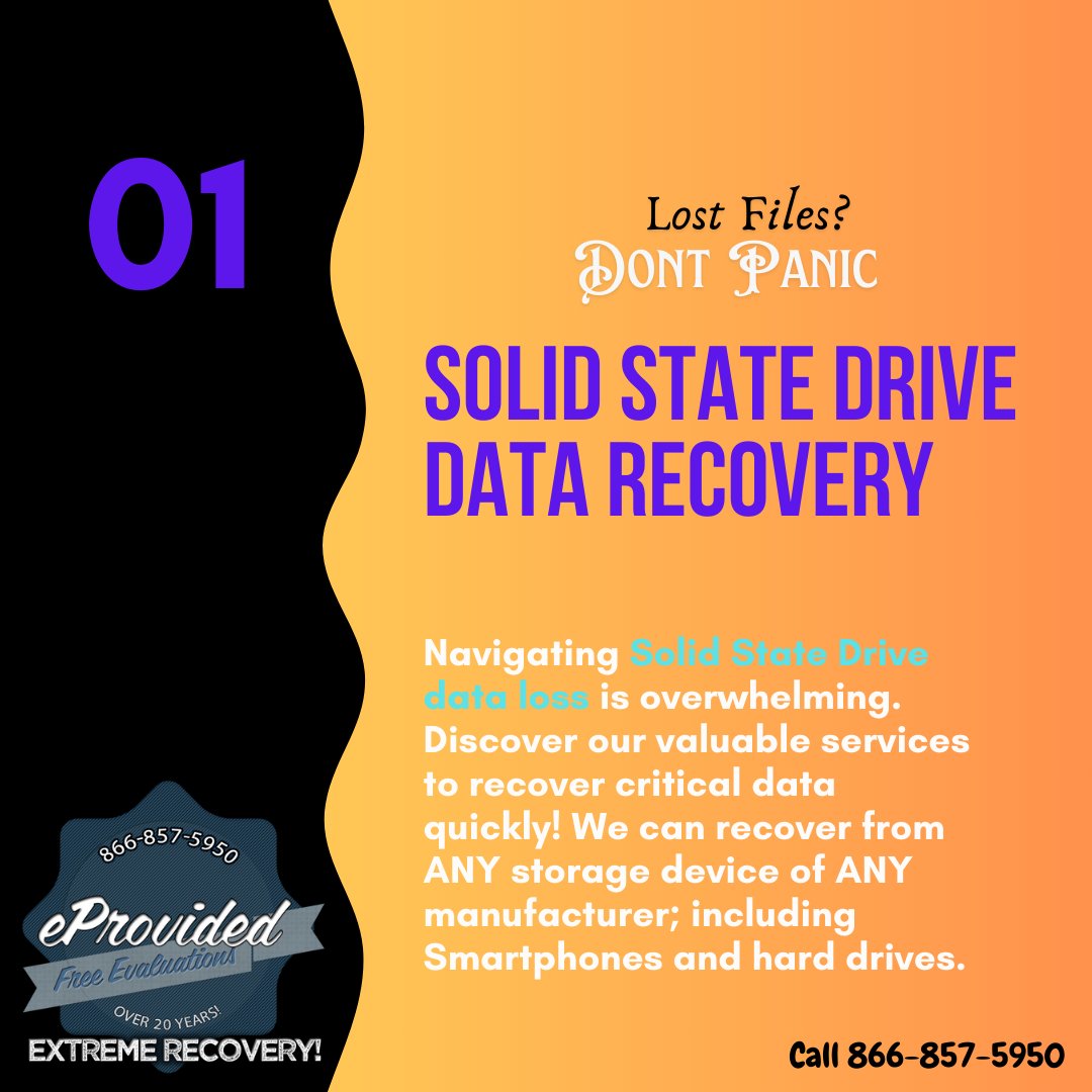 eprovided's tweet image. Experiencing solid state drive data loss, in a jam? eProvided, specializes in solid state drive data recovery—let's put missing data behind us.

More: eprovided.com/newdata/
Main: eprovided.com/data-recovery-…
Call: 866-857-5950 #SolidStateDrive #SSD #DataStorage #NVMe #Tech #mac #m2