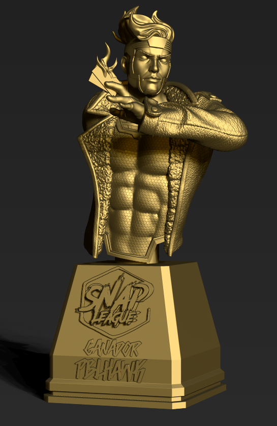 ChampanLeague's tweet photo. Por si no conoceis todavia a @bou_87, fue el encargado de esta locura de trofeo que se entrego al ganador de la Snap League, una fantastica organizada por @MrZariweya con mucho tiento y cariño. Esta belleza de Gambit esta ahora en casa de @pBLruiz (ganador invicto, ademas). https://t.co/oKoHDGFC9b