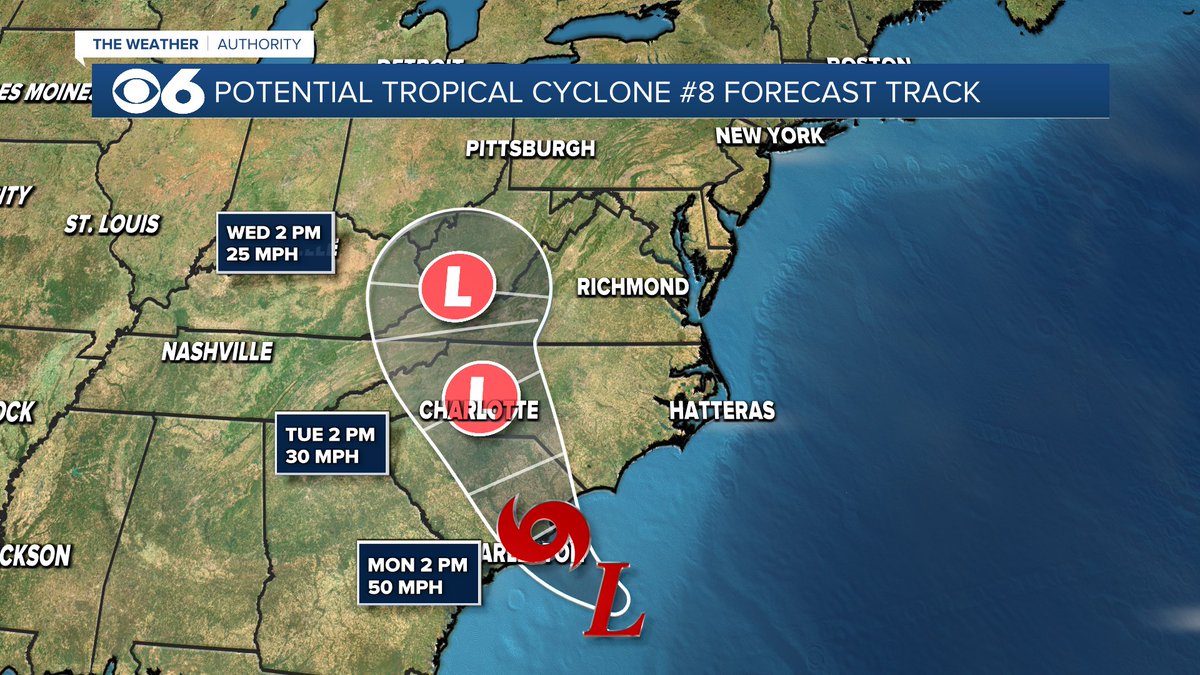 The system off the coast of the Carolinas will likely become Tropical Storm Helene.  The center should reach the coast Monday afternoon/evening. Rain is expected to overspread central Virginia by Monday evening, with a shower threat the rest of the week.