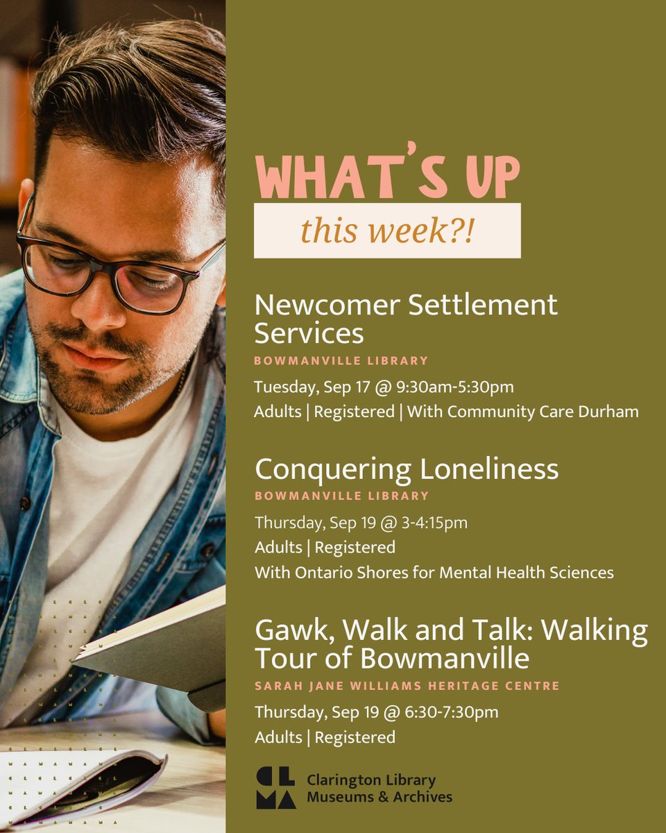 Connect with other homeschool families at Homeschool Club, take a Walking Tour of Bowmanville, and have fun discussing books at the Kids' Book Club!

Find a full line up of programs at events.cplma.ca