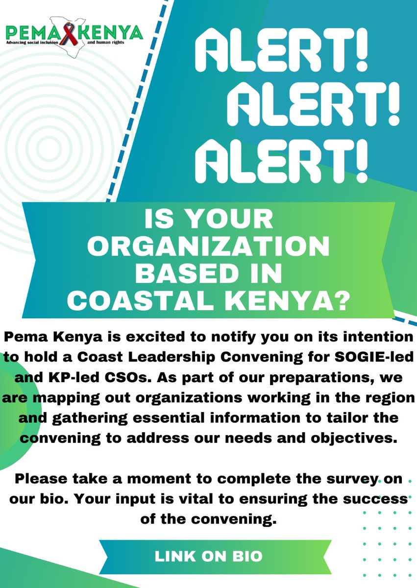 Pema Kenya is excited to notify you on its intention to hold a Coast Leadership Convening for SOGIE-led and KP-led CSOs. As part of our preparations, we are mapping out organizations working in the region.forms.gle/vLEXULGA2BN4kz…