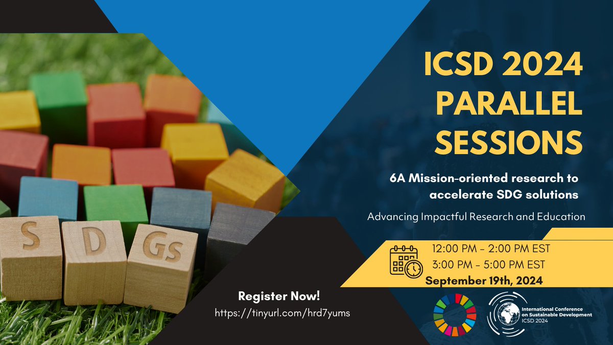 ⚙️ How can mission-oriented research drive #SDG solutions? Join #ICSD2024 parallel sessions to explore how outcome-driven research can scale impact and foster multidisciplinary collaboration. 🤝

Register: tinyurl.com/yvh45dpd