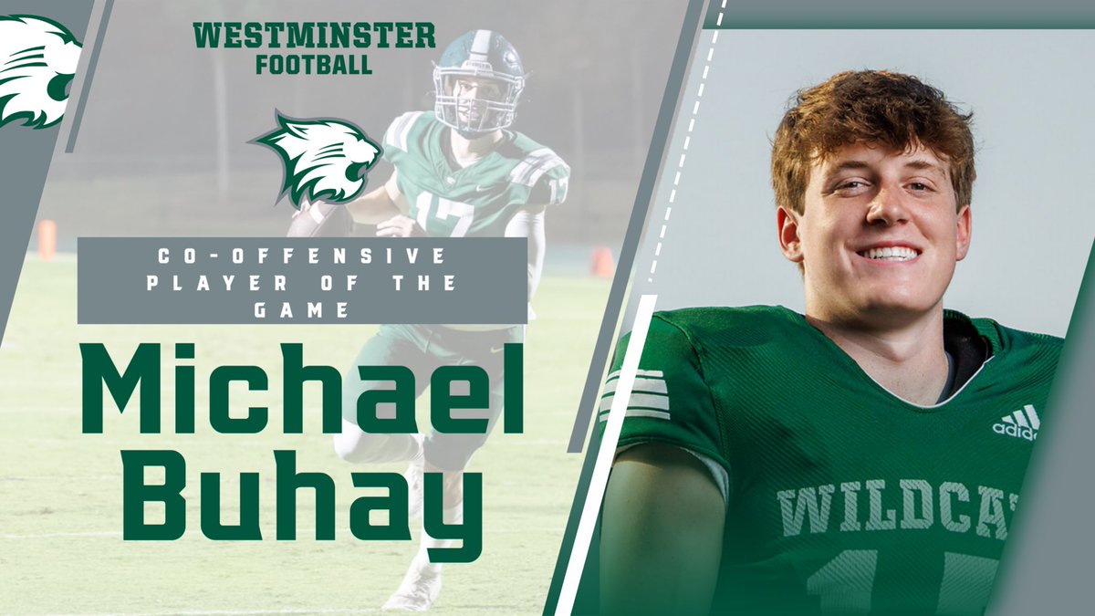 Westminster Football (@wildcatfbatl) on Twitter photo Congratulations to <a href="/_johnnyjackson_/">Johnny Jackson</a> and <a href="/MichaelBuhay3/">Michael Buhay</a> on being named as our Co-Offensive Players of the Game for their performances against Gilmer on Friday night! #FAMILY Congratulations to <a href="/_johnnyjackson_/">Johnny Jackson</a> and <a href="/MichaelBuhay3/">Michael Buhay</a> on being named as our Co-Offensive Players of the Game for their performances against Gilmer on Friday night! #FAMILY