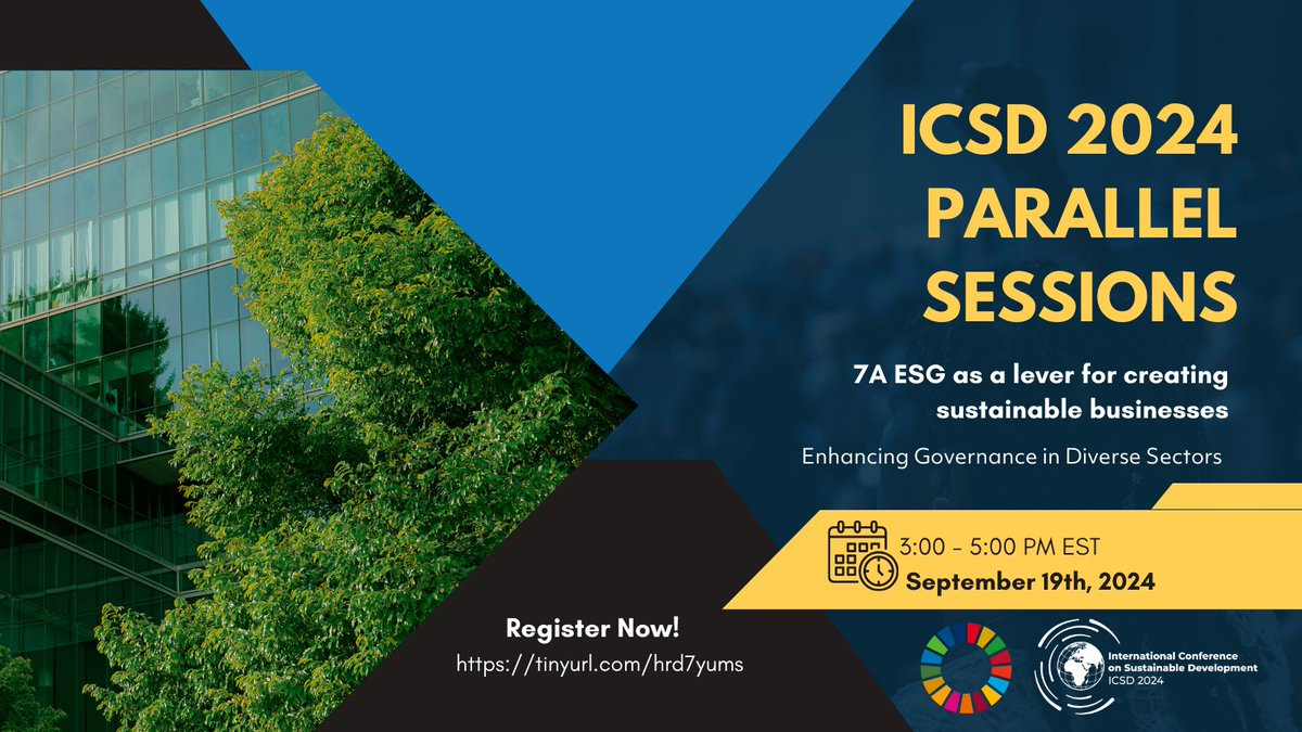 How can ESG criteria shape the future of sustainable businesses? 💼 Join #ICSD2024 sessions on ESG investing as a lever for transforming businesses, catalyzing a sustainable future.

Register: tinyurl.com/yvh45dpd