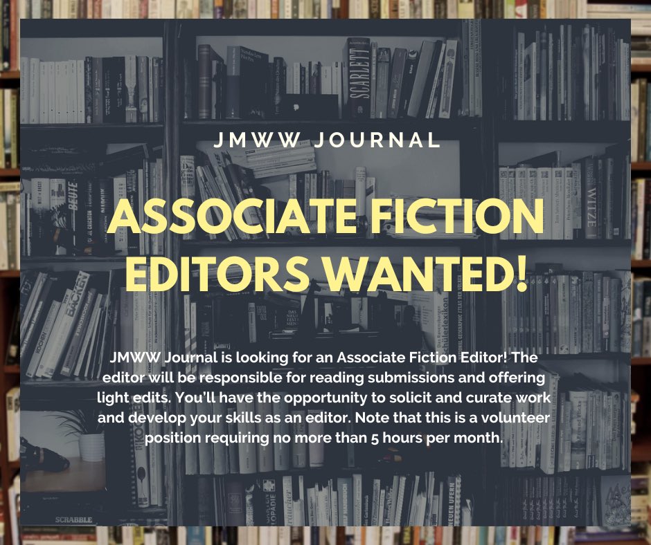 Hi friends! @jmwwjournal is looking for 1-2 new associate fiction editors!  You’d be joining my team! I’ve been volunteering for the last year and it’s always been super organized. Expect no more than five hours of work each month unless you sign up for additional duties!