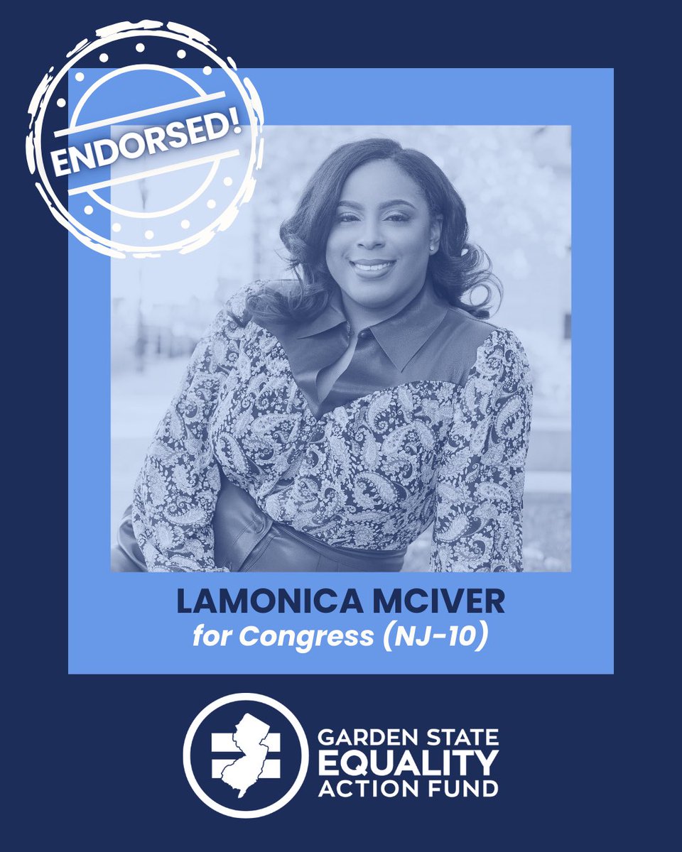 LamonicaMciver's tweet photo. I’m proud to receive the endorsement of Garden State Equality as there is no more important fight than ensuring all Americans—regardless of who they are or who they love—have the right to live openly, safely, and with dignity. #EqualityForAll #LGBTQRights #GardenStateEquality https://t.co/co3zmFFHBd