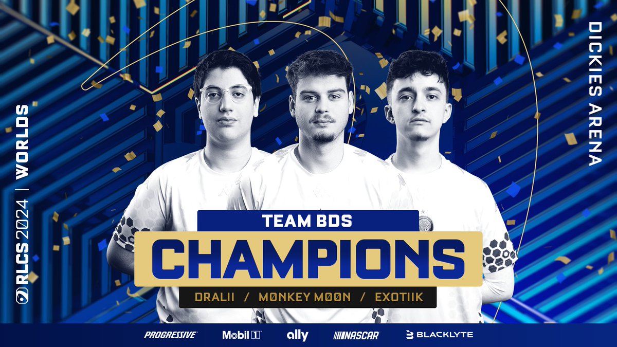 RLEsports's tweet image. 🏆 YOUR ROCKET LEAGUE WORLD CHAMPIONSHIP 2024 CHAMPIONS: @TeamBDS! 🏆

🏆 @dralii16 
🏆 @M0nkeyM00n 
🏆 @exotiikrl 
🏆 @Kassio_RL 

#RLCS