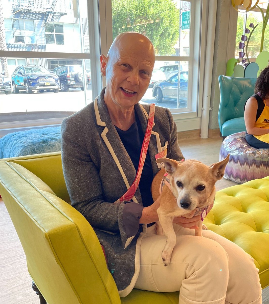 Muttville's tweet photo. We had our first #seniorcitizen #CuddleClub at our new space on Friday! You know, research says interacting with dogs increases the production of those chemicals in our brains that make us feel happy and boost multiple aspects of our overall health. As witnessed here! ⤵️ 😊 https://t.co/ZHcPFzKmAr