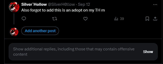SilverH0llow's tweet photo. Not sure if this is an X thing or an account age/setting thing but some reason I can't see replies right away. I'd love any help with this! https://t.co/4ObmThXpFa