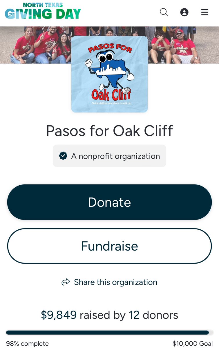 We are now $151 away from reaching our $10,000 Goal! 

These funds will be used to continue our sneaker drives, education programs, and scholarships. 

Help us close it out here: 

northtexasgivingday.org/organization/p…