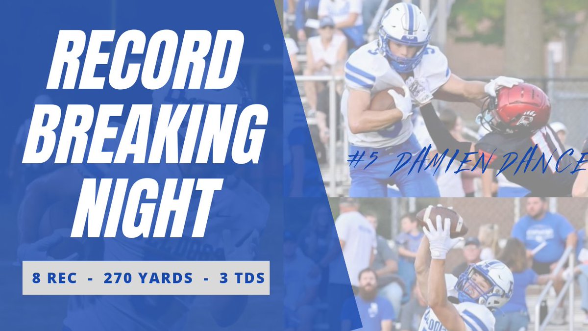 Damien Dance had himself a night!

Dance's 270 yards receiving broke Austin Siefert's 218 receiving yards in 2018 versus Greensburg.

Dance is on a historical pace with 569 yards receiving and 8 TDs through four games!

*Picture credits to Rich Fowler with Brush and Palette