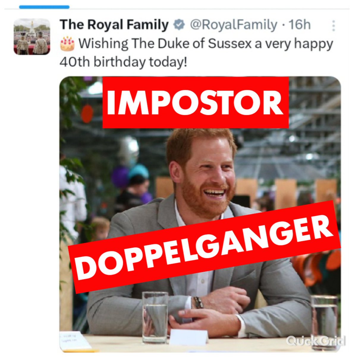 <a href="/RoyalFamily/">The Royal Family</a> <a href="/BBCNews/">BBC News (UK)</a> , <a href="/10DowningStreet/">UK Prime Minister</a> 
TRUTH versus LIES 
#UK , please note #PrinceHarry has been switched by an ugly doppelganger named #DukeofSussex.  My husband has been in a <a href="/MilitaryTimes/">Military Times</a> Exile in Afghanistan 🇦🇫 since June 2015 . Since then , he 's blocked  to return to UK 🇬🇧 . <a href="/FT/">Financial Times</a>