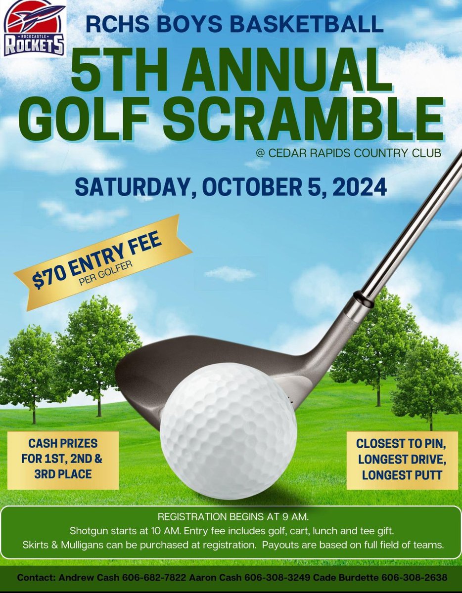 RCHS Boys Basketball (@boysrchs) on Twitter photo 5th Annual RCHS Boys Basketball Golf Scramble is October 5th. Contact one of the Coaches listed at the bottom of the flyer to enter a team or for any questions! <a href="/_CashMoney5/">Andrew Cash</a> <a href="/acashflows15/">Aaron Cash</a> <a href="/CadeBurdette21/">Cade Burdette</a> 5th Annual RCHS Boys Basketball Golf Scramble is October 5th. Contact one of the Coaches listed at the bottom of the flyer to enter a team or for any questions! <a href="/_CashMoney5/">Andrew Cash</a> <a href="/acashflows15/">Aaron Cash</a> <a href="/CadeBurdette21/">Cade Burdette</a>