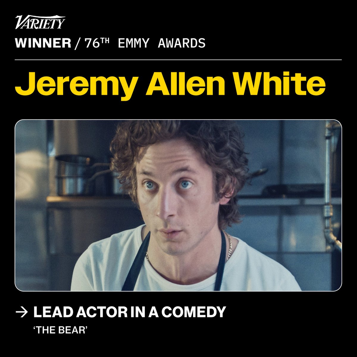 Jeremy Allen White wins the Emmy for lead actor in a comedy series. 

See the full list of winners here: bit.ly/3zndDUK