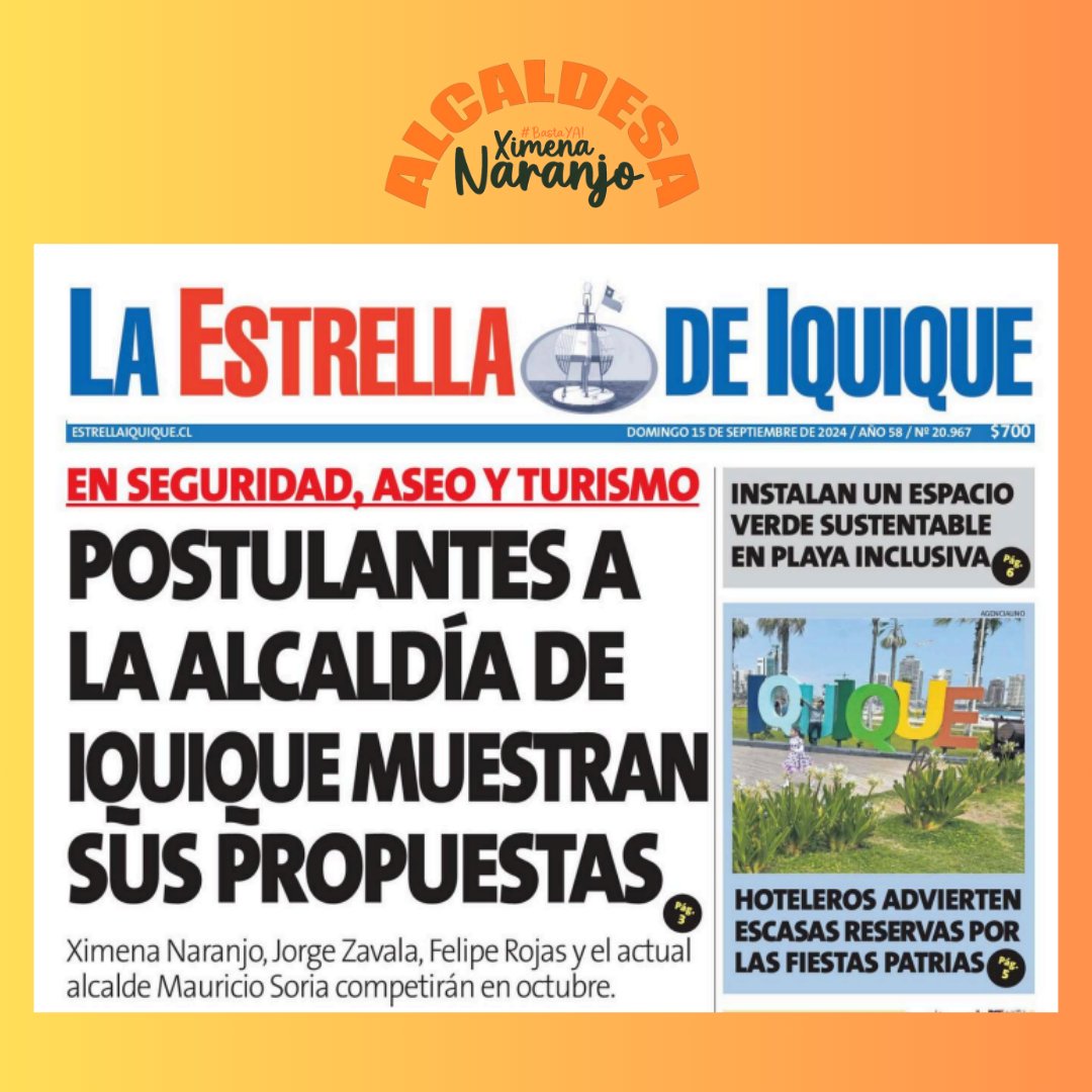 XimenaNaranjoP's tweet photo. 🗞️MEDIOS: Comparto mi participación en @laestrellaiqq, donde expuse mi visión para un #Iquique más seguro, limpio y turístico. Agradezco el espacio para reflexionar sobre los desafíos que enfrentamos actualmente y las soluciones que podemos construir entre todos y todas. https://t.co/QdUF5S2OVA