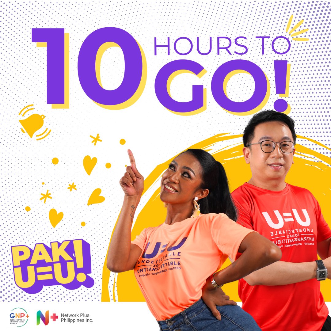 PAK_UequalsU's tweet photo. 12 hours nalang mga sissss! Kaya tutok lang sa mga soc med channels namin para sa PAKAK na launch ng ating U=U campaign! #pakuequalsu #UequalsU #treatmentworks #gnpplus #networkplusph #PLHIV https://t.co/vMfBLGamTN