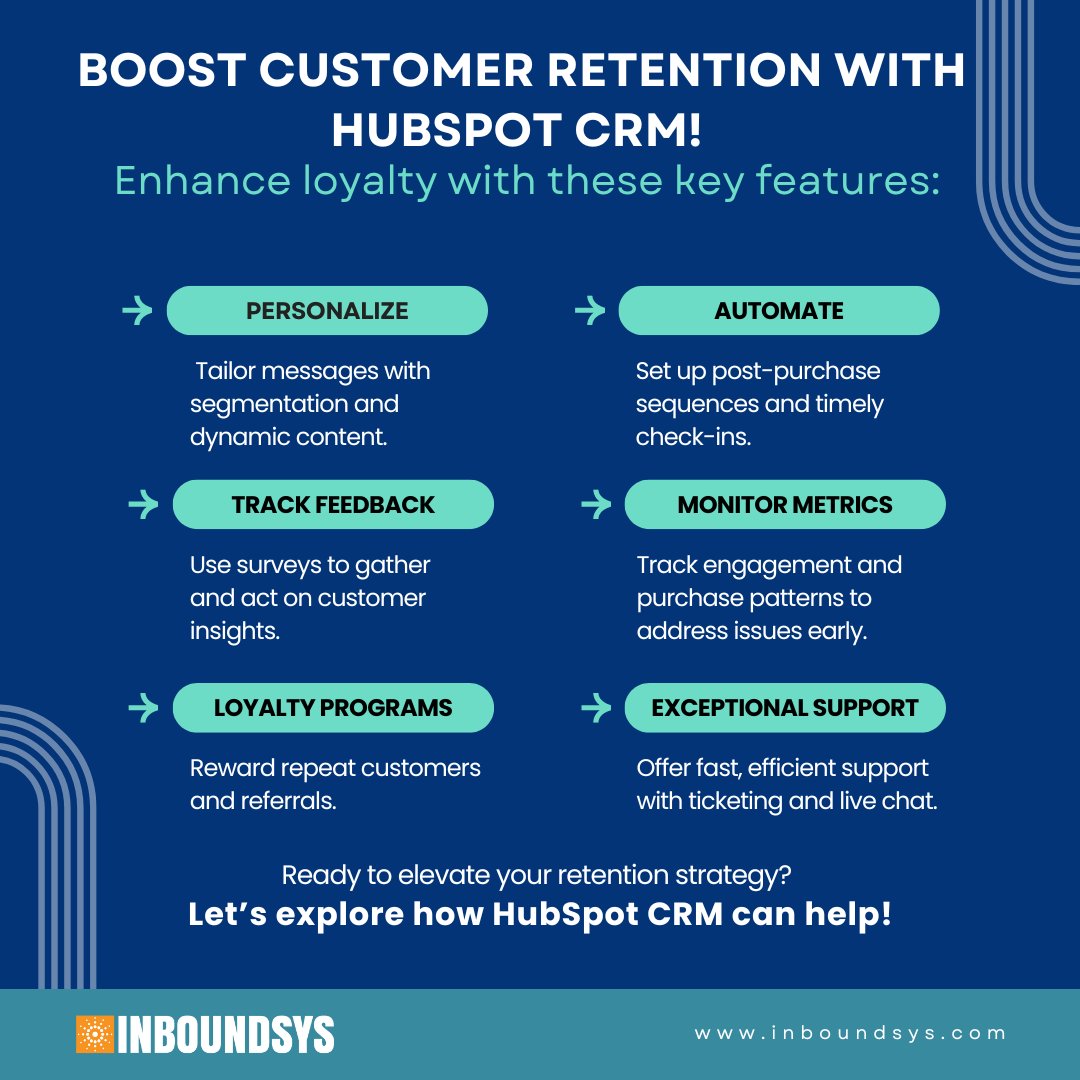 inboundsys's tweet image. Boost your customer loyalty with @HubSpot CRM! 
Discover powerful strategies to enhance retention, from personalized communication to automated follow-ups, loyalty programs, and more. Let’s dive in!
#HubSpotCRM #CustomerLoyalty #RetentionStrategies  #Inboundsys #Hubspot