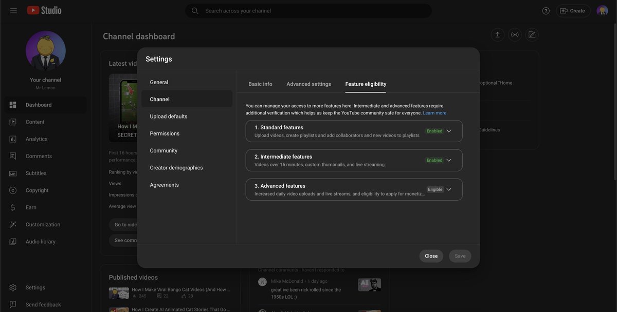 thisismrlemon's tweet photo. @TeamYouTube Bonjour équipe YouTube,  
Ma chaîne a 4 mois avec plus de 1000 abonnés, mais les fonctionnalités avancées ne sont toujours pas disponibles malgré l'historique activé. Pouvez-vous m'aider? Merci d'avance! (https://t.co/tn6FLAiva2) https://t.co/KhlxrGj90G