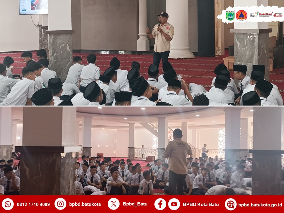 Bertempat di SMP Al Izzah Leadership School, BPBD Kota Batu memberikan Sosialisasi &amp; Kesiapsiagaan Menghadapi Potensi Terjadinya Gempabumi Megathrust. Harapan kegiatan dapat memberikan pemahaman yg lebih mendalam kepada para siswa/santri terkait risiko &amp; tindakan mitigasi bencana