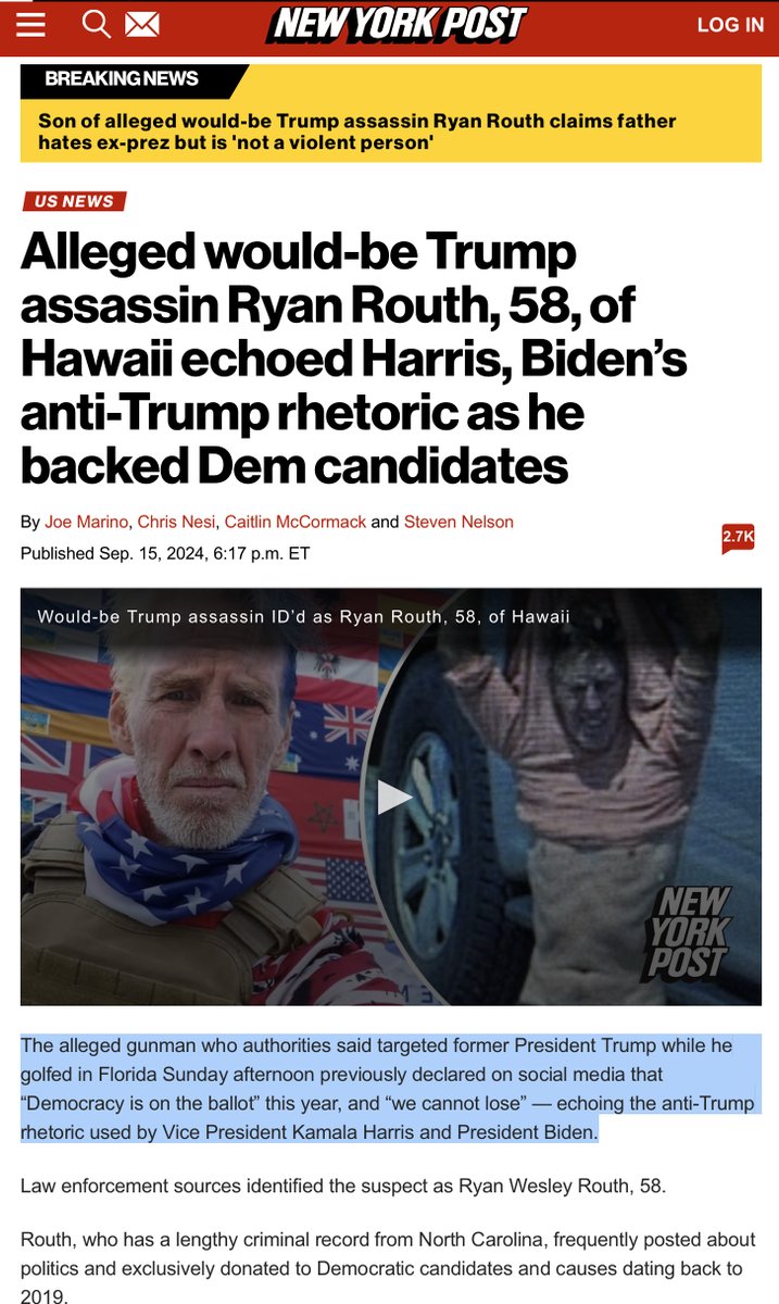 JohnRLottJr's tweet photo. Alleged would-be Trump assassin Ryan Routh exactly echoed @kamalaHarris', @JoeBiden's, mainstream "news" media's anti-Trump rhetoric
https://t.co/TGGChktflj
#trumpassinationattempt #TrumpAssassination #Trump #TrumpVance2024 https://t.co/LZHsPT8XAk