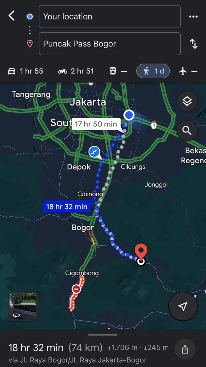 rgoestama's tweet photo. Dgn berjalan kaki, dr Jakarta hingga ke Puncak Pass hanya memerlukan wkt 18 jam saja (pp 36 jam). Jika long wiken selama 3 hari, maka kita masih punya 1 setengah hari (36 jam) utk menikmati liburan di Puncak tanpa khawatir terjebak kemacetan kendaraan.

Ini semua soal mind set. https://t.co/cSD4qYrhrI