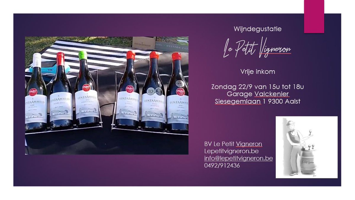 lepetitvigneron's tweet photo. Zondag 22 september van 15 tot 18u. In aanwezigheid van @EenzaamheidWine bij @ValckenierGroep #Aalst #wijndegustatie https://t.co/SCkrFBQNLE