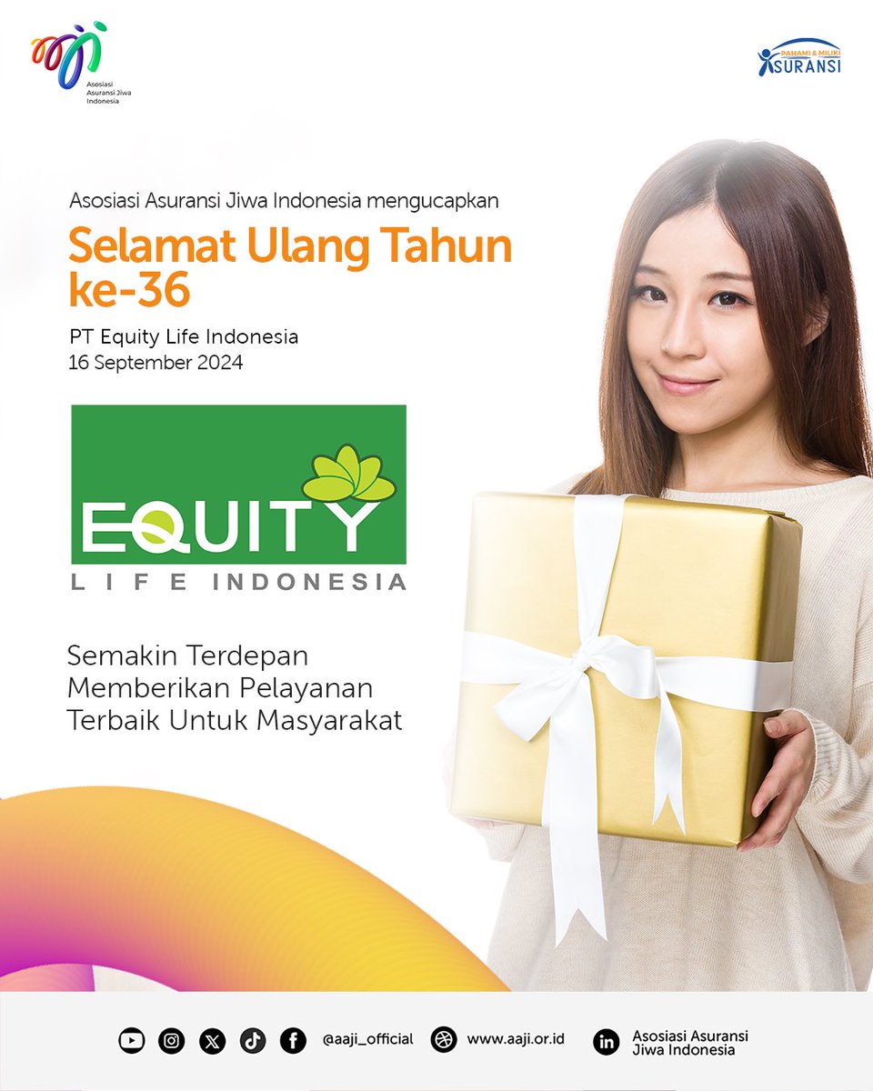 aaji_official's tweet photo. Asosiasi Asuransi Jiwa Indonesia mengucapkan 
Selamat Ulang Tahun ke-36 @EquityLifeInd 

Semakin Terdepan Memberikan Pelayanan Terbaik Untuk Masyarakat

#pahamidanmilikiasuransi #transformasidankolaborasi #asuransijiwa https://t.co/mltxbuccCv