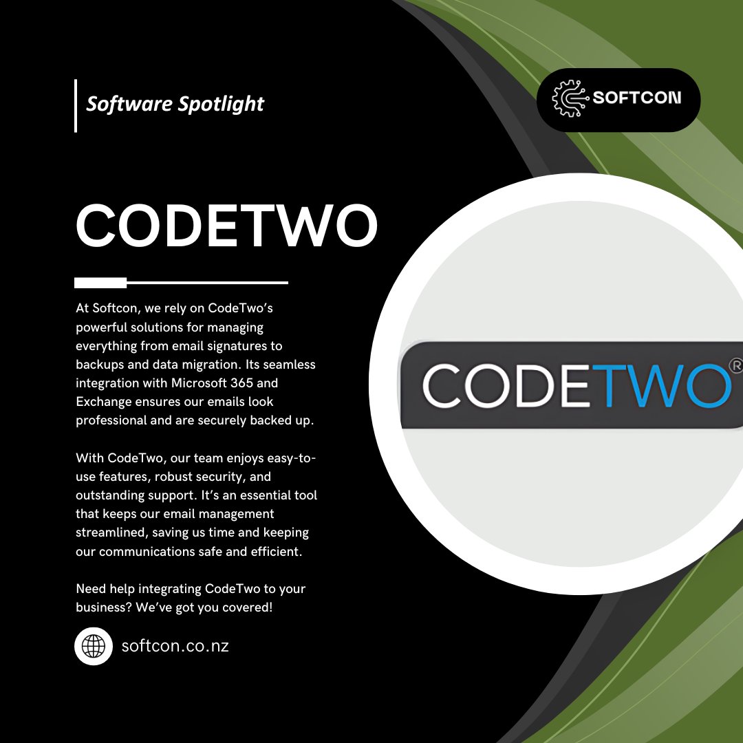 Softconltd's tweet image. 📧 𝗪𝗲 𝘁𝗿𝘂𝘀𝘁 𝗖𝗼𝗱𝗲𝗧𝘄𝗼 for seamless email management! From signatures to backups, their tools keep us secure and professional. Need help integrating CodeTwo with your business? We’ve got you covered! 💻

#CodeTwo #EmailManagement #BusinessTools #softcon