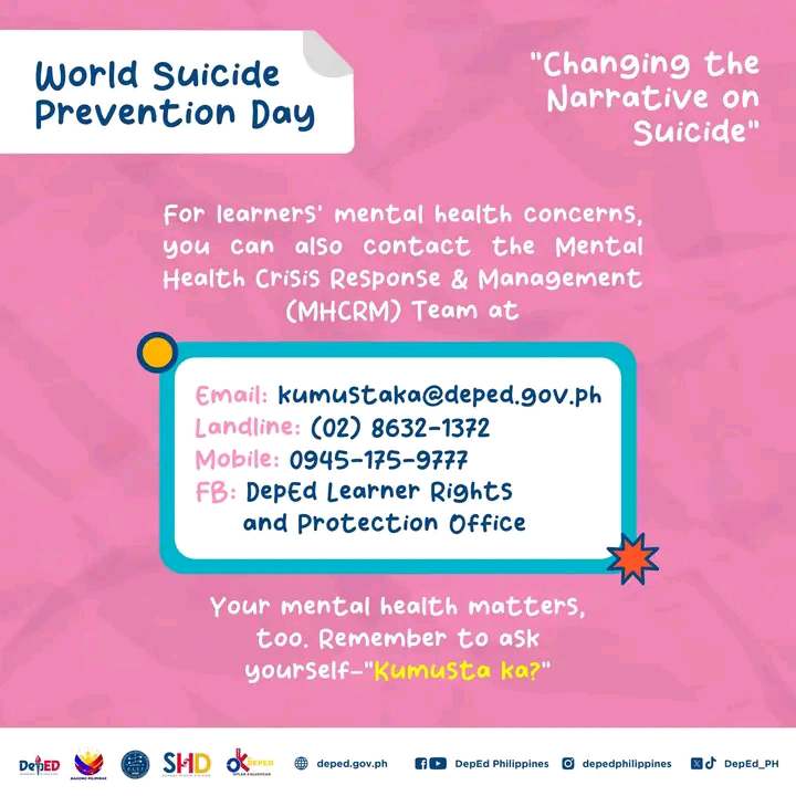 TINGNAN: Ligtas at inklusibong kapaligiran para sa lahat, mahalagang maiambag para mabago ang pananaw at naratibo tungkol sa pagpapakamatay sa pagdiriwang ng World Suicide Prevention Day 2024.

via Sheryl Tapel

📷: DepEd Philippines 

radyolaverdad.com