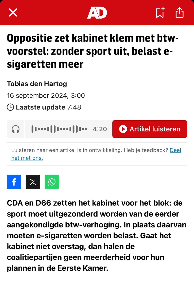 Heel goed  👏

Meer sporten, minder roken, zelfde geld. Daar kún je als kabinet toch niet tegen zijn.
