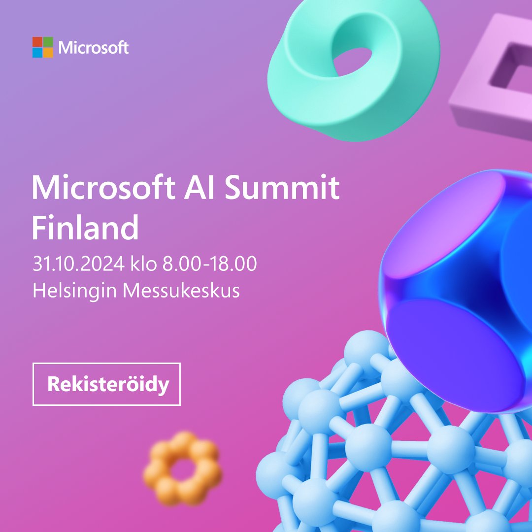 Olemme mukana Microsoft AI Summit Finland -tapahtumassa! Vuoden suurin tekoälytapahtuma järjestetään Helsingin Messukeskuksessa 31.10. 🚀

Tule mukaan inspiroitumaan ja verkostoitumaan: sulav.at/3Xxdasr

#MicrosoftAISummitFinland #tekoäly #AI