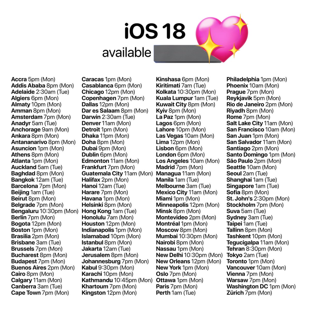 SAME71s's tweet photo. توقيت نزول iOS18 
في معظم دول العالم

الساعه 8 بتوقيت مصر https://t.co/AFNVnpgUQE