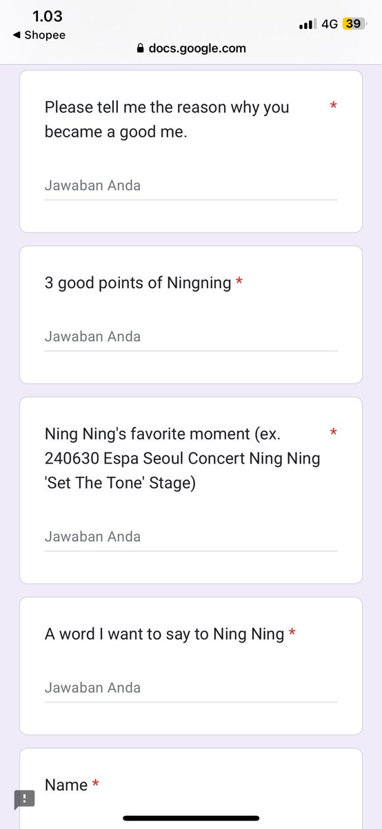 ningningjimin's tweet photo. So aespa is going to collect something for Ning’s birthday. Mys and ningmengs can fill out the gform and should answer some questions:
1. The reason why you like Ningning
2. 3 good points of Ningning
3. Ningning’s favorite moment
4. A word you want to say to Ningning

There will be a selected winner for whoever fill out the form. They will send you a special gift and ask you a photo/video (not confirmed) for their content.

Application period: Sept 16, 2024 3PM KST - Sept 20, 2024 3PM KST

Let’s go MYs and ningmengs. Let’s show Ningning how big our love for her😘🫶🏻🩵