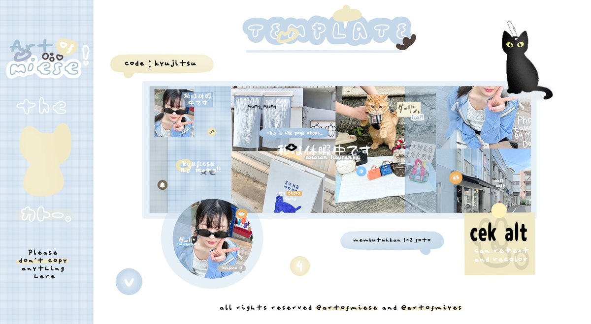 ArtOfMiyes's tweet image. Help repost please, sankyu!

Halo minna! 🧤🐈‍⬛ Miyes mempunyai 4 template layout moodie lucu  🛍, yang bisa di take pada : 

🗓 16 sept (hari ini)
⏰️ 19.00 (jam 7 malam)
Format : 
code + fp/dp (nama e-wallet / bank) + usn
Ex. Mochibi + fp (spay) + @.usn

Yuu jajan #zonauang