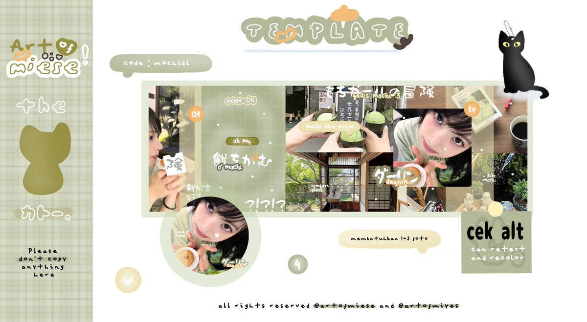 ArtOfMiyes's tweet image. Help repost please, sankyu!

Halo minna! 🧤🐈‍⬛ Miyes mempunyai 4 template layout moodie lucu  🛍, yang bisa di take pada : 

🗓 16 sept (hari ini)
⏰️ 19.00 (jam 7 malam)
Format : 
code + fp/dp (nama e-wallet / bank) + usn
Ex. Mochibi + fp (spay) + @.usn

Yuu jajan #zonauang