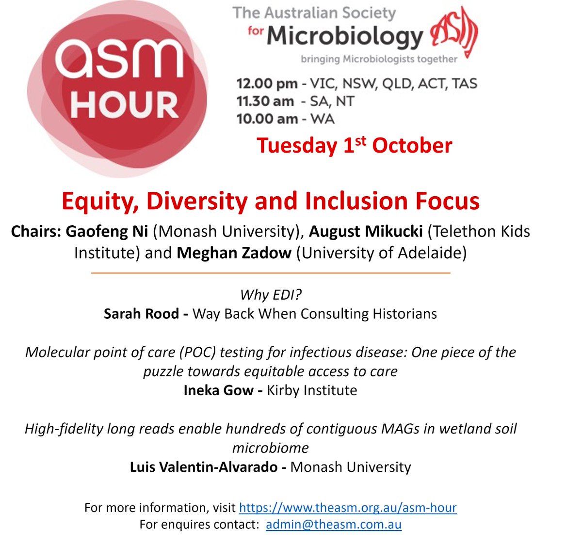 Tune into our next ASM hour on October 1st, which will focus on Equity Diversity and Inclusion theasm.org.au/asm-hour