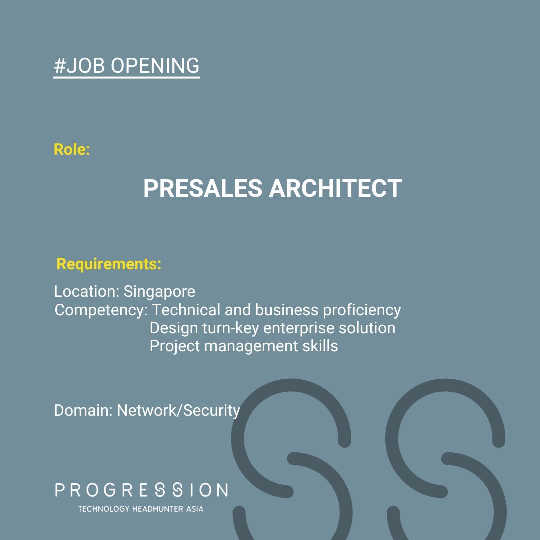 Progress_Search's tweet image. Opportunity Alert!

We are looking for highly technical with strong business acumen. Someone who can lead technical discussions. Detailed JD at the link buff.ly/3XoZI8F 

#ProgressionSearch #TechnologyHeadhuntersAsia #TechnologySeachFirm #Singapore #JobOpening