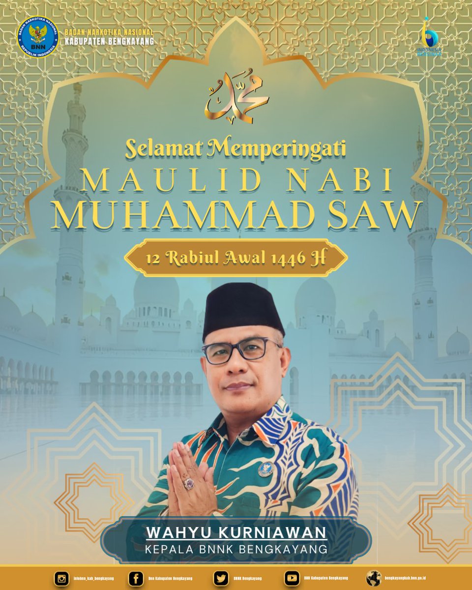 BengkayangBnnk's tweet image. Kepala BNN Kabupaten Bengkayang Bapak Wahyu Kurniawan beserta Staf mengucapkan, Selamat Memperingati Maulid Nabi Muhammad SAW, 12 Rabiul Awal 1446 H.

#maulidnabimuhammadsaw 
#maulidnabi