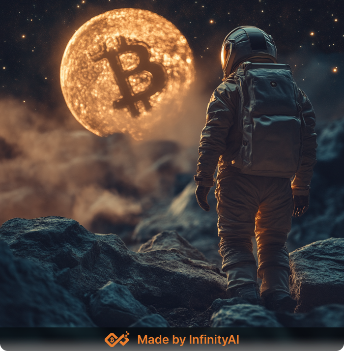 Daily image sharing, from <a href="/infinityai_labs/">InfinityAI</a> community.

"Bitcoin in the sky, astronaut, to the moon"

#FractalBitcoin  #InfinityAI  #midjourneyart