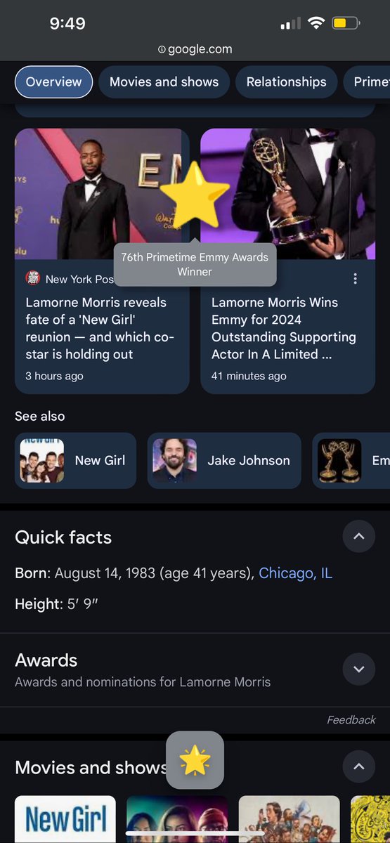 Aweeee google does this when you google an Emmy winner from tonight 🥹