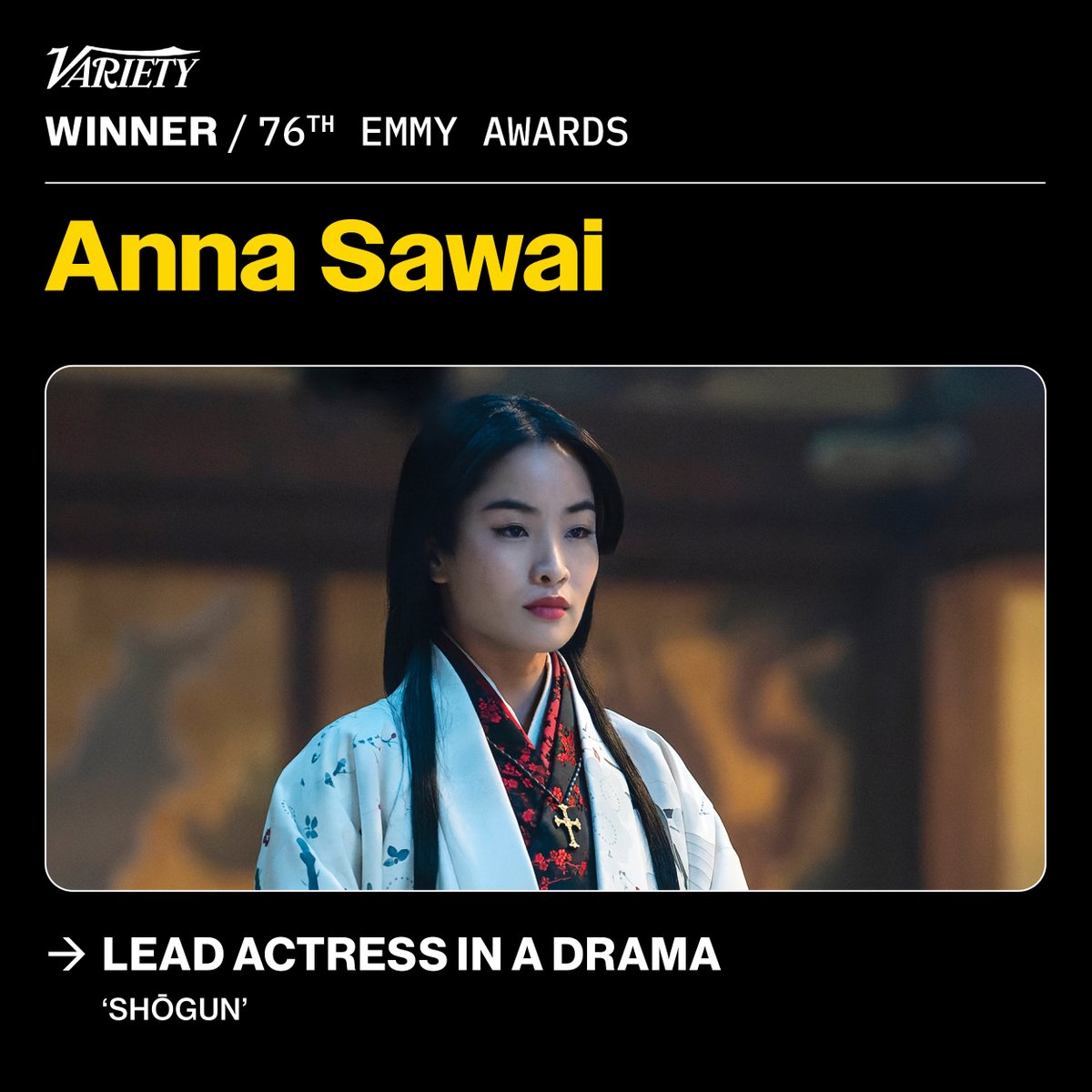 Anna Sawai wins the #Emmy for lead actress in a drama series. 

See the full list of winners here: bit.ly/3zndDUK