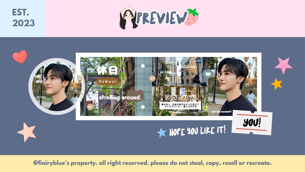 fiairyblue's tweet image. help rt? thank you&amp;lt;3

haloooo! aku punya beberapa ready stock layout berikut; rei (photo dump), jaehyun (wisteria) dan jaemin (fruity). yuk yg minat bisa langsung DM ajaa💌😍💗⭐ free retext ya teman-timun!

t. #zonauang #zonaba