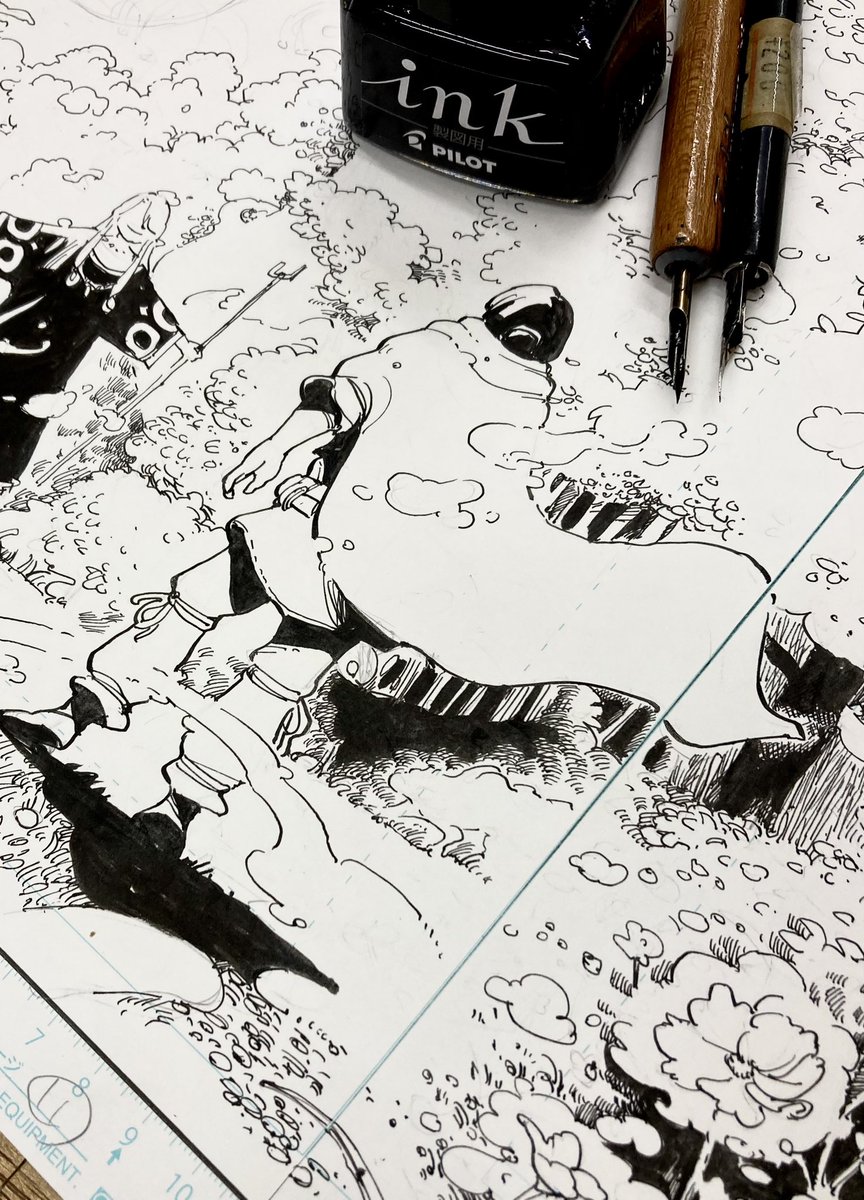 漫画原稿作画中。

見開きページ、まだまだかかります。

大丈夫だ、きっと良いのが出来る、
と言い聞かせます。