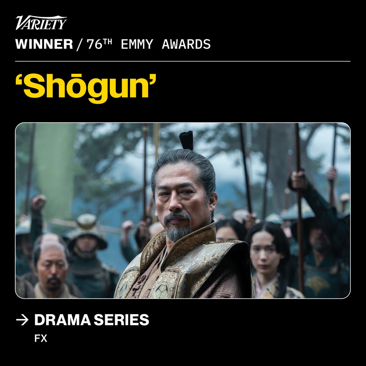 #Shogun wins the #Emmy for outstanding drama series. 

See the full list of winners here: bit.ly/3zndDUK